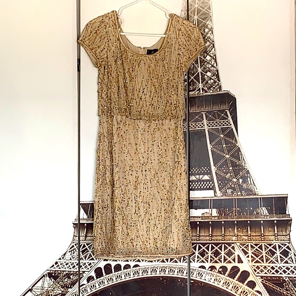 Blush & gold beaded cocktail dress